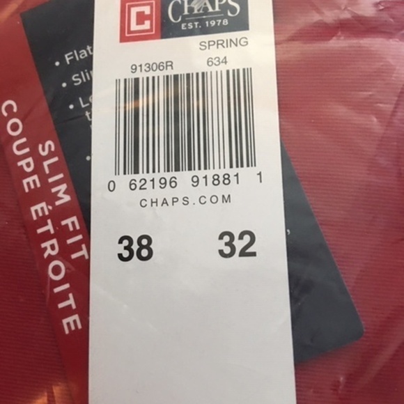 Men's CHAPS Jeans Trousers Pants Flat Front Slim Cut Red 38/32 - Picture 3 of 6